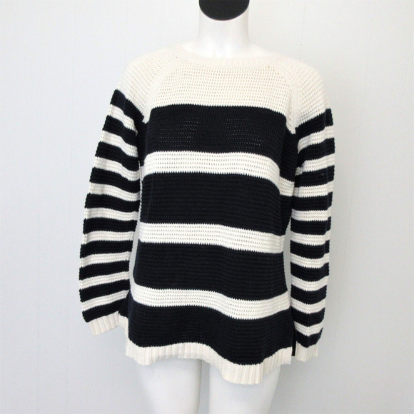 Talbots Womens Pullover Size M Knit Sweater Blue White Stripe Long Sleeve Cotton - Picture 1 of 13